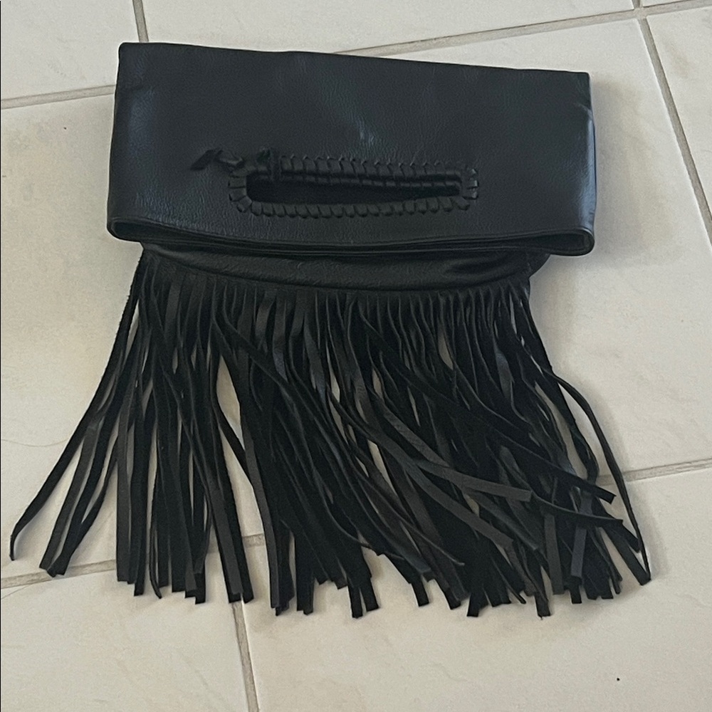 Jennifer Haley Black Fringe Clutch